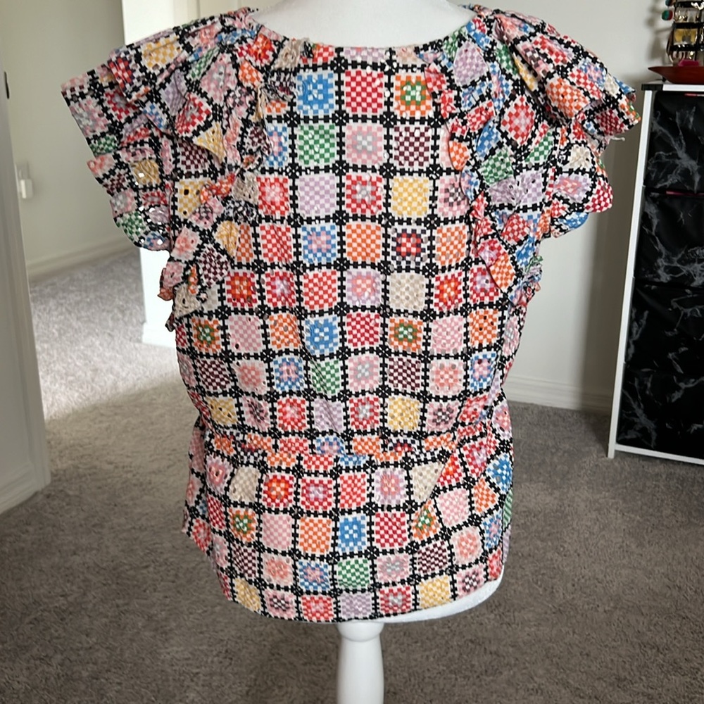 NWT Maeve Anthropologie Granny Square Pattern shirt M - Picture 8 of 11